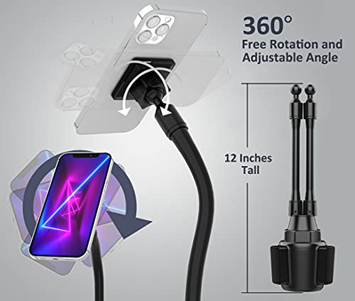 Dual Phone Holder for Car Cup Holder – Long Flexible Neck, 360° Rotatable Car Phone Mount - Adjustable Cell Cup Holder, Universal Size Fits 2 iPhone, Samsung, GPS and More (Magnetic) - style: Magnetic Holders