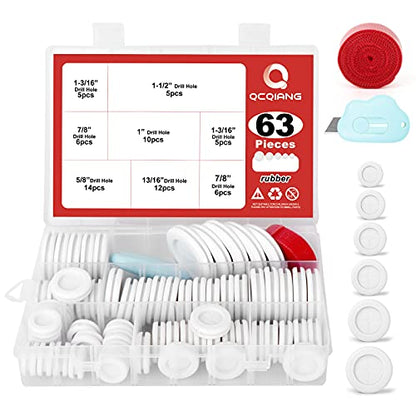 63Pcs Rubber Grommet Kit, Drill Hole Firewall Hole Plugs Wire Protection with Cable Sticky Tape, 6 Sizes 5/8" 13/16" 7/8" 1" 1-3/16" 1-1/2"(White) - size: White Rubber Grommet Kit