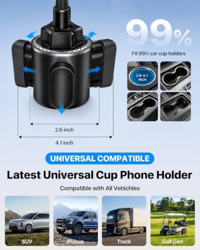 andobil Military-Grade Cup Holder Phone Holder, [Solidest Metal Gooseneck] Universal Cup Phone Holders for Your Car Truck Golf, 360° Adjustable Cup Holder Cell Phone Mount for iPhone Samsung Google - style: Gooseneck-Black