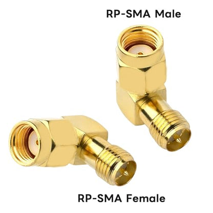 90 Degree Reverse Polarity SMA Coax Adapter RP SMA Male to RP-SMA Female Right Angle Connector for Audio FPV Drone Antennas Radio Video 2-Pack
