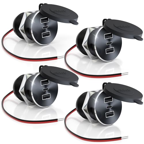 4PCS RV USB Outlet 72W Aluminum Alloy 12V/24V 3 Ports Recessed Mount - color: Light Silver, size: 4P