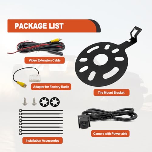 Spare Tire Backup Camera, Car Rear View Back Up Camera for Jeep Wrangler Spare Tire Mount 2007-2018, Waterproof Wide Angle Removable Camera Guidelines with OEM Monitor Adapter
