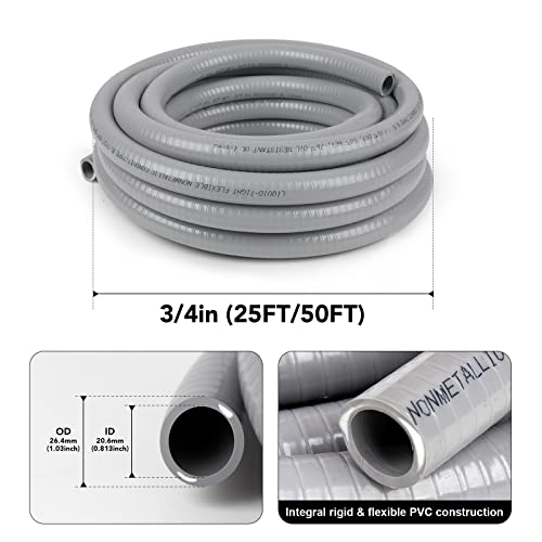 3/4inch 100ft Liquid-Tight Conduit and Connector Kit,Flexible Non Metallic Liquid Tight Electrical Conduit Kit with 5* Straight and 3 * 90-Degree Connector Fittings,Actual OD Approx. 1.02" - size: 3/4inch 100ft