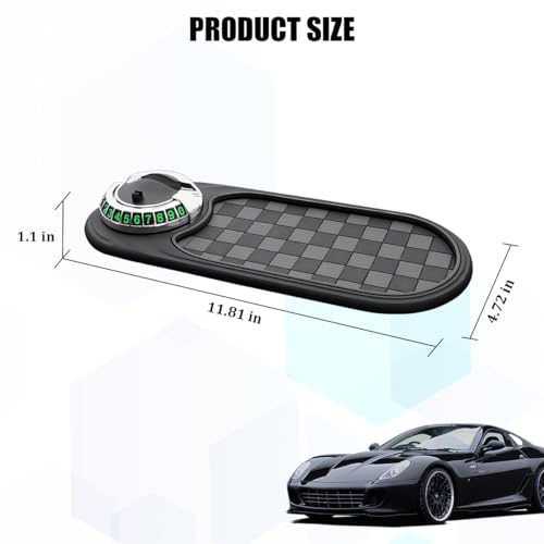 HZEL Car Dash Anti-Slip Pad, 3 in 1 Rotating Vehicle Dashboard Mat with Temporary Parking Number, Anti-Shake Auto Phone Sunglasses Keys Holder Organizer Pad, Universal Fit (Black/Silver) - color: Black/Silver