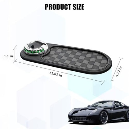 HZEL Car Dash Anti-Slip Pad, 3 in 1 Rotating Vehicle Dashboard Mat with Temporary Parking Number, Anti-Shake Auto Phone Sunglasses Keys Holder Organizer Pad, Universal Fit (Black/Silver) - color: Black/Silver