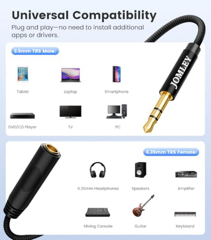 1/4 to 3.5mm Adapter, 3.5mm Male to 6.35mm Female Cable 1FT - style: 3.5mm TRS Stereo to 1/4" Female Cable Adapter