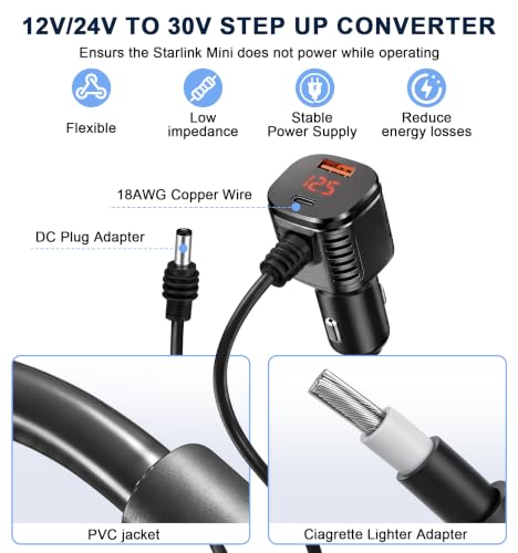 Starlink Mini Car Adapter,105W Boost 3-in-1 Starlink Mini Car Charger-9.8FT