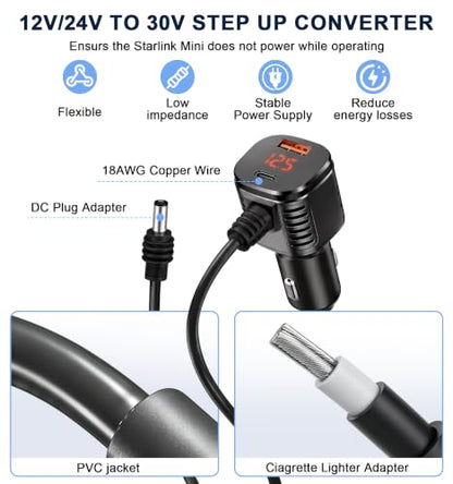 Starlink Mini Car Adapter,105W Boost 3-in-1 Starlink Mini Car Charger-9.8FT