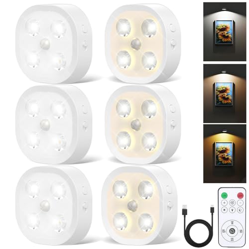 Under Cabinet Lighting, 1500mAh Rechargeable Motion Sensor Puck Lights with Remote, 3 Color Temper, Magnetic Stick on Light, Dimmable Under Counter Lights for Kitchen, Shelf, Stair(6P) - color: 3000K/4500K/6000K, size: 6 Pack