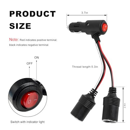 Car Cigarette Lighter Splitter, 12V/ 24V 1 to 2 Automotive Power Charger Port Socket, 2 Way Y-Adapter Cigarette Lighter Extension Cable with On/Off Switch, Car Accessories - color: 2-Way