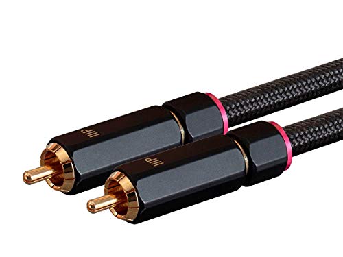 Monoprice Male RCA Two Channel Stereo Audio Cable - Gold Plated Connectors, Double Shielded, 6 Feet, Black - Onix Series - size: 6 Feet, style: 2x RCA to 2x RCA