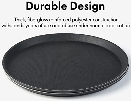 CURTA 2-Pack Restaurant Grade Non-Slip Tray, NSF, 14 Inch, Plastic Rubber Lined Round Serving Tray, Black - color: Black-round, size: 14 Inch