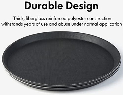 CURTA 2-Pack Restaurant Grade Non-Slip Tray, NSF, 14 Inch, Plastic Rubber Lined Round Serving Tray, Black - color: Black-round, size: 14 Inch