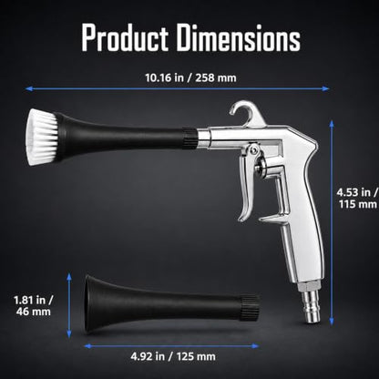 Car Cleaning Gun for Car Detailing, High Pressure Air Blow Gun Works with Air Compressor, Dry Cleaning Gun Quickly Removes Surface Dirt and Dust from Interior, Comes with 3 Brushes and 2 Nozzles