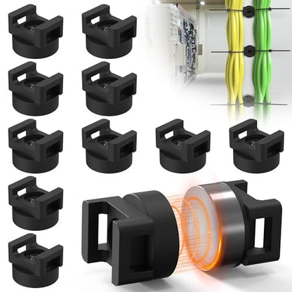 Magnetic Zip Tie Mount, 25LBS Strong Magnetic Wire Holder, Multipurpose Magnet Zip Tie Mount, Waterproof Magnet Cable Tie Holders for Home Office Marine Automotive Electrical Wiring Management - color: 10 Pack