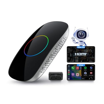Wireless Carplay Adapter - Magic AI Box CarPlay Android Auto Wireless, Dual Wi-Fi & BT USB Playback, AI-Powered, OTA, Video Box for YouTube, Netflix, CB4CT-BK - color: Piano Black