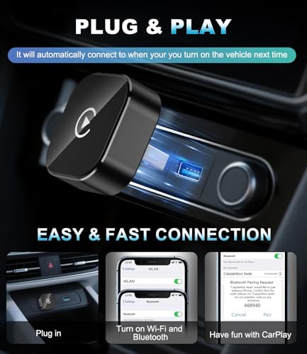 Wireless CarPlay Adapter for Apple iPhone, Converts Factory Wired CarPlay to Wireless, USB-C CarPlay Dongle with Plug & Play Auto-Reconnect, for Cars with Wired CarPlay, iOS 10+