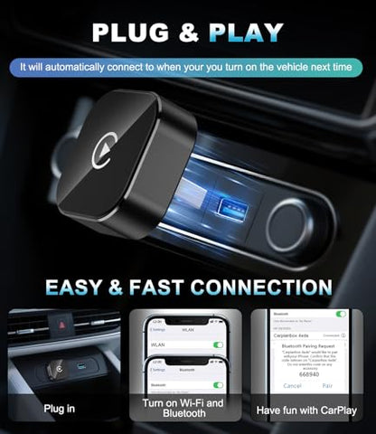Wireless CarPlay Adapter for Apple iPhone, Converts Factory Wired CarPlay to Wireless, USB-C CarPlay Dongle with Plug & Play Auto-Reconnect, for Cars with Wired CarPlay, iOS 10+