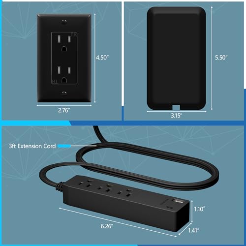 LIDER Outlet Extender with 3 Receptacles, 12W USB-A & USB-C, Flat-Face - color: Black, size: 2 Pack