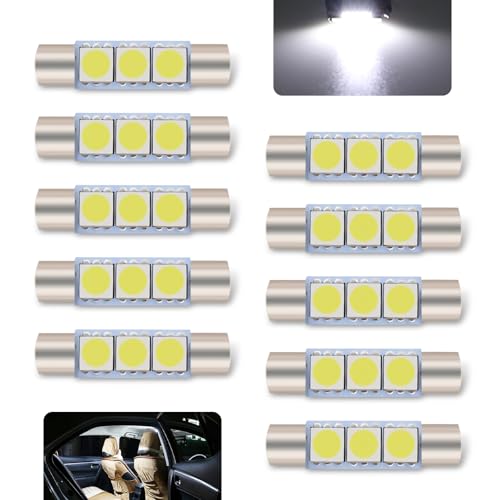 10 PCS Car T6 Vanity Mirror Sun Visor LED Light, 5050-3SMD 12V Flat Head Dual Tip 180 Degree Lighting Reading Lamp, Plug and Play Interior Lighting Kit, Suitable for Most Cars (White)