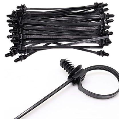 Push Mount Zip Ties, 8 inch Cable Zip Tie Black Wire Tie with Push Pin Fir Tree Zip for Indoor and Outdoor (100 Pack) - size: 8.3x0.2inch (100Pcs)