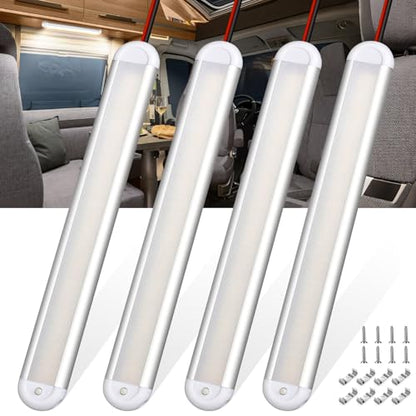 CT CAPETRONIX 12v Led Light Bar Strip, 120LEDs 1300LM 7W DC 12 Volt Led Strip Lights Fixtures with Switch, Enclosed Trailer Lights for RV Interior, Van, Truck Lorry, Camper, Boat, Caravan (4Pcs) - size: 4Pcs