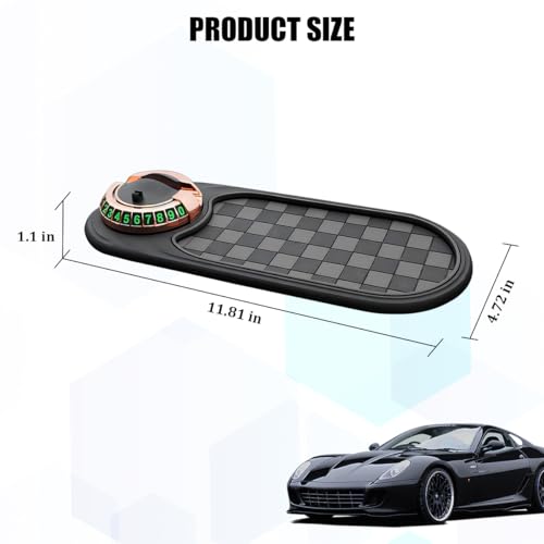 HZEL Car Dash Anti-Slip Pad, 3 in 1 Rotating Vehicle Dashboard Mat with Temporary Parking Number, Anti-Shake Auto Phone Sunglasses Keys Holder Organizer Pad, Universal Fit (Black/Gray/Gold) - color: Black/Gray/Gold