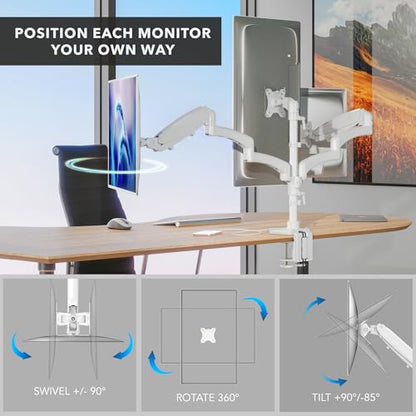 Mount-It! Triple Monitor Desk Mount, 13-27" Screens, White - color: White