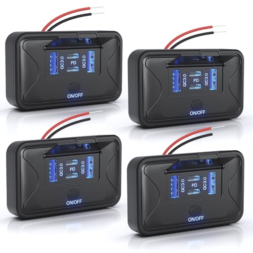 4PCS 108W 4 Ports 12V RV USB Outlet Switch Panel Wall Surface Mount - color: Black, size: 4P