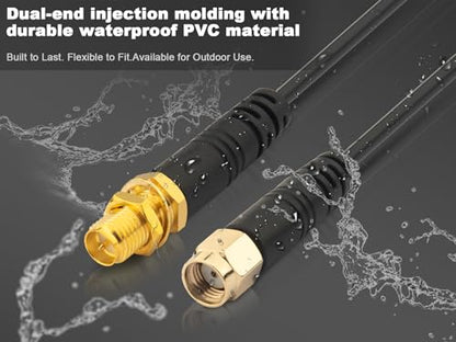 WiFi Antenna Extension Cable 2PCS 10ft/3M RP-SMA Male to RP-SMA Female – Upgraded Heavy-Duty Molded Connectors - RG174 Cable Bulkhead Mount for PC WiFi Router Security IP Camera - size: 9.84feet / 3m