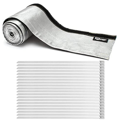 Heat Shroud Aluminized Sleeving Heat Shield fuel line wire heat sleeve 1-1/4''I.D. x 10FT with 20 Pcs 7.8Inch Stainless Steel Cable Metal Zip Ties - size: 1-1/4''I.D. x 10FT