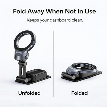 Trusmi Magnetic Car Phone Holder, Dashboard Mount Compatible with MagSafe, 360° Foldable Adhesive Car Phone Mount with Metal Plate, for iPhone 17/16/15/14/13/12, Samsung Galaxy S26/S25/S24, Pixel etc