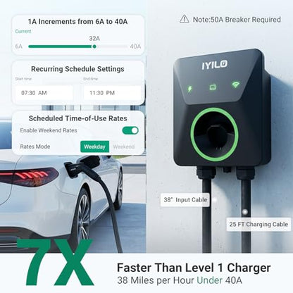 Level 2 EV Charger, 40Amp/9.6KW/240V, NEMA 14-50P, Wi-Fi(2.4 GHz) - color: Gray