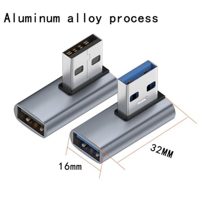 2-Pack, Super Speed USB 3.0 Vertical Left Angle and Right Angle Adapter USB 3.0 Male to Female 90 Degrees dapter Coupler, USB Cable Extender Connector