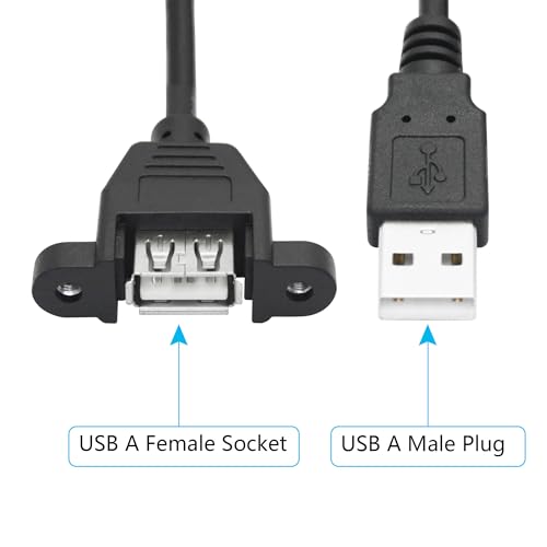 USB 2.0 Panel Mount Extension Cable 1FT, with Ears Emale Socket and Screws - style: 1FT - 2Pcs