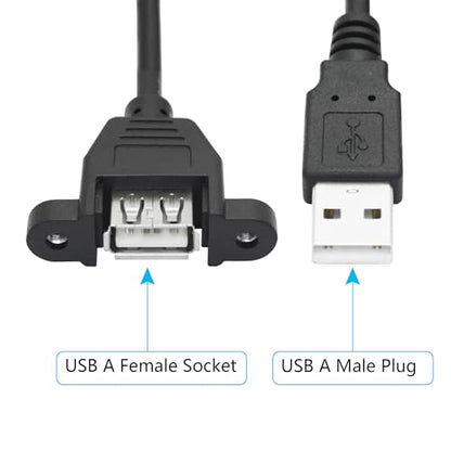USB 2.0 Panel Mount Extension Cable 1FT, with Ears Emale Socket and Screws - style: 1FT - 2Pcs