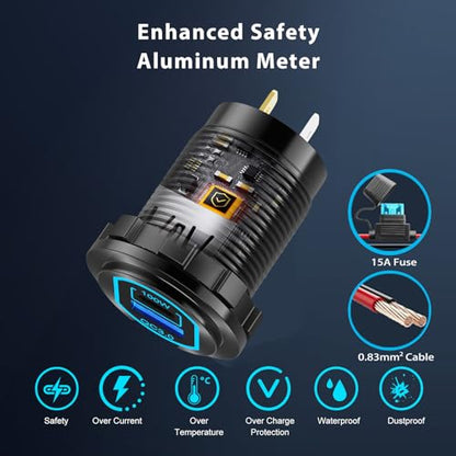 2 Pack 12V USB C Outlet PD 100W Car USB Port for Laptop and QC3.0 18W Car Charger Socket Aluminum Alloy, Fast Charging Cigarette Lighter Replacement DIY Accessary for RV MarineTruck Boat Golf