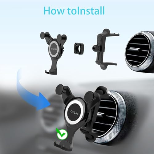 ICAILIN Car Phone Holder Mount for Round Air Vent, Universal Circular Vent Cell Phone Mount Compatible with Mercedes Benz A/B/C/E/S/GLC Class, Jeep Wrangler, Mini Cooper, Fits iPhone & Samsung