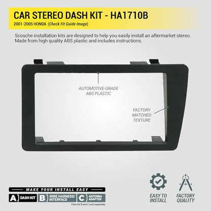 Scosche HA1710B Double DIN Radio Install Dash Kit Compatible with Select 2001-05 Honda Civic - Aftermarket Car Stereo Installation Kit - Not Compatible with Civic Si - Factory Radio Brackets Required - style: Dash Kit Only