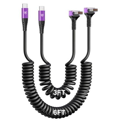 90 Degree USB A to USB C Cable, [3FT/6FT] Coiled USB C Cable for Car-Red - color: Purple, size: 3FT+6FT