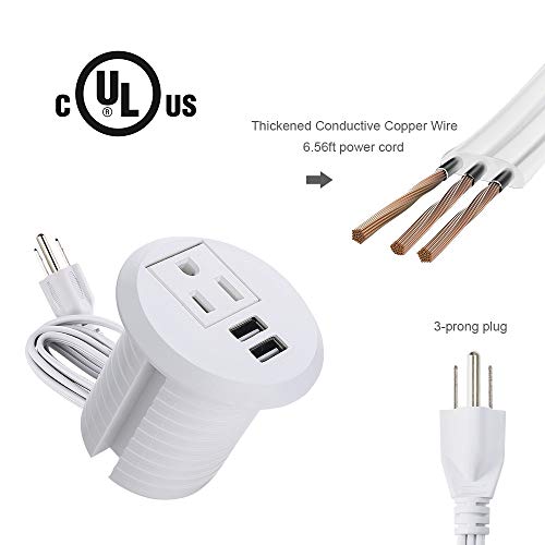 Maggie Desktop Power Grommet,2inch Hole Table Power Grommet Outlet with 2 USB Charging Ports,6.5ft Extension Cord Desk Power Strip with 1 Outlets for Computer,Table,Kitchen,Office,Home
