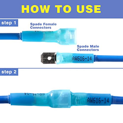 haisstronica 200PCS Heat Shrink Spade Connectors, 22-10 AWG, Female - size: AWG 22-10, style: Female 200PCS