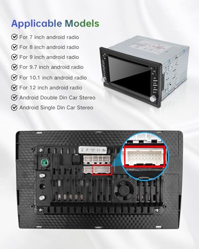 20Pin Android Car Stereo RCA Wiring Harness Adapter with 4G SIM Card Slot, Mic Jack, Audio Input/Output Cable, Compatible with Aftermarket Radio for External MIC, Micro SIM Card, Front Camera