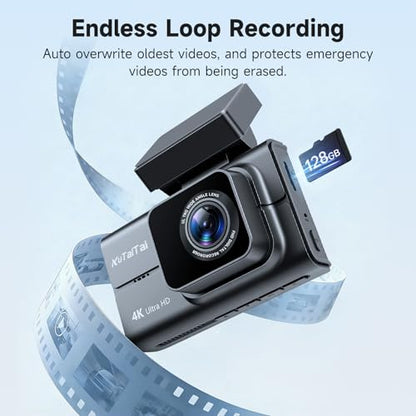 4K Dash Cam Front and Rear with Wi-Fi GPS Free 128GB Card, Dash Camera for Cars with HDR&WDR Night Vision, Car Camera with 3" Touch Screen, 170° Wide Angle, Loop Recording, 24H Parking Mode - style: dash cam with 128GB card