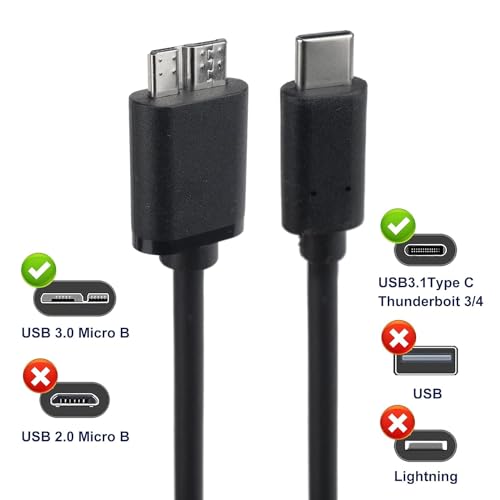 USB C to Micro USB 3.0 Fast Charging Cable 10Gbps High-Speed Sync Data Transfer Cable Cord Compatible with Samsung Galaxy S5 Note 3 Seagate WD Toshiba External Hard Drive Camera, 2FT - size: USB C to Micro USB 3.0-2FT