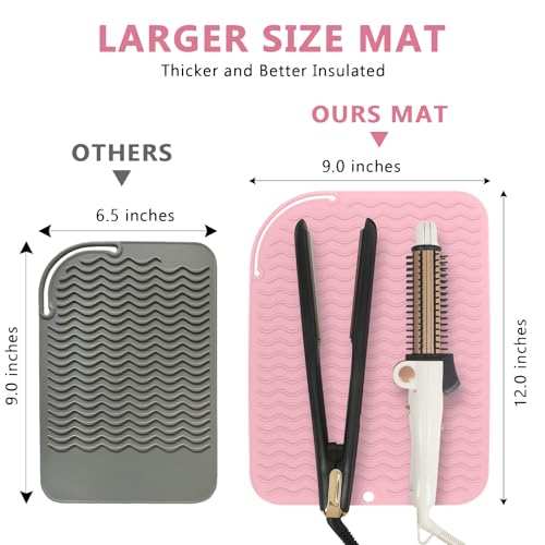 Larger Size Silicone Heat Resistant Mat for Hair Tools(12" x 9") - color: Pink