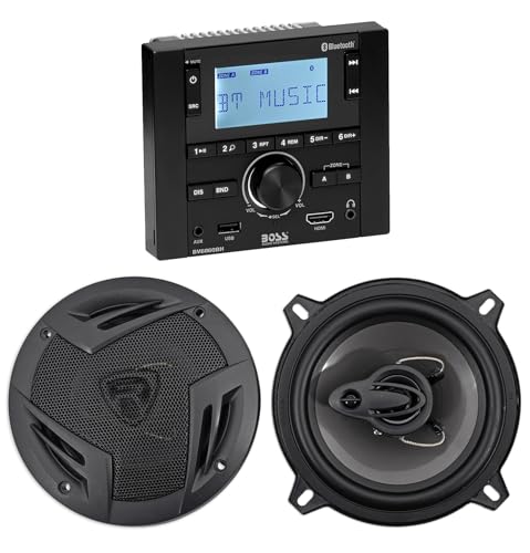 Audiosavings BV6860BH Bundle: 160-Watt Digital Media Bluetooth Receiver, AM/FM, Mobile Home RV Stereo, Pair RV5.3A 5.25" 3-Way Car Speakers 600W peak/100W RMS, CEA Rated, 2-Items