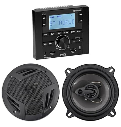 Audiosavings BV6860BH Bundle: 160-Watt Digital Media Bluetooth Receiver, AM/FM, Mobile Home RV Stereo, Pair RV5.3A 5.25" 3-Way Car Speakers 600W peak/100W RMS, CEA Rated, 2-Items
