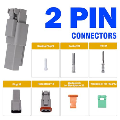 12 Sets Deutsch Connector Kit, 2 Pin Way Deutsch DT Connector - style: 12 Sets 2 Pin