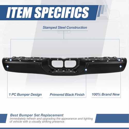 Auto Dynasty Rear Step Bumper Compatible with 2000-2006 Toyota Tundra, Non Parking Sensor Holes, Primered Black - color: Black Bumper Only